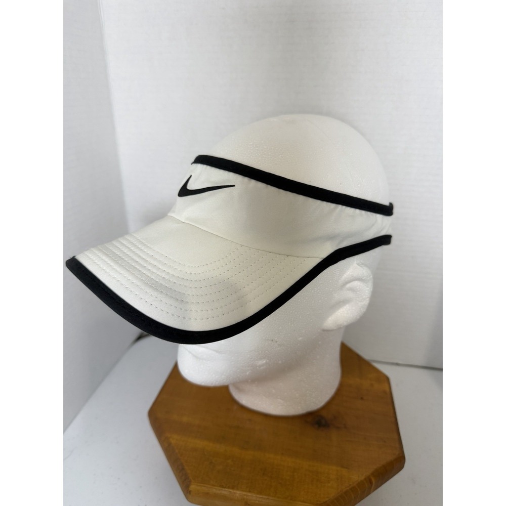 Nike Featherlight Dri-FIT Visor White Black Adjustable Golf Tennis Running Hat